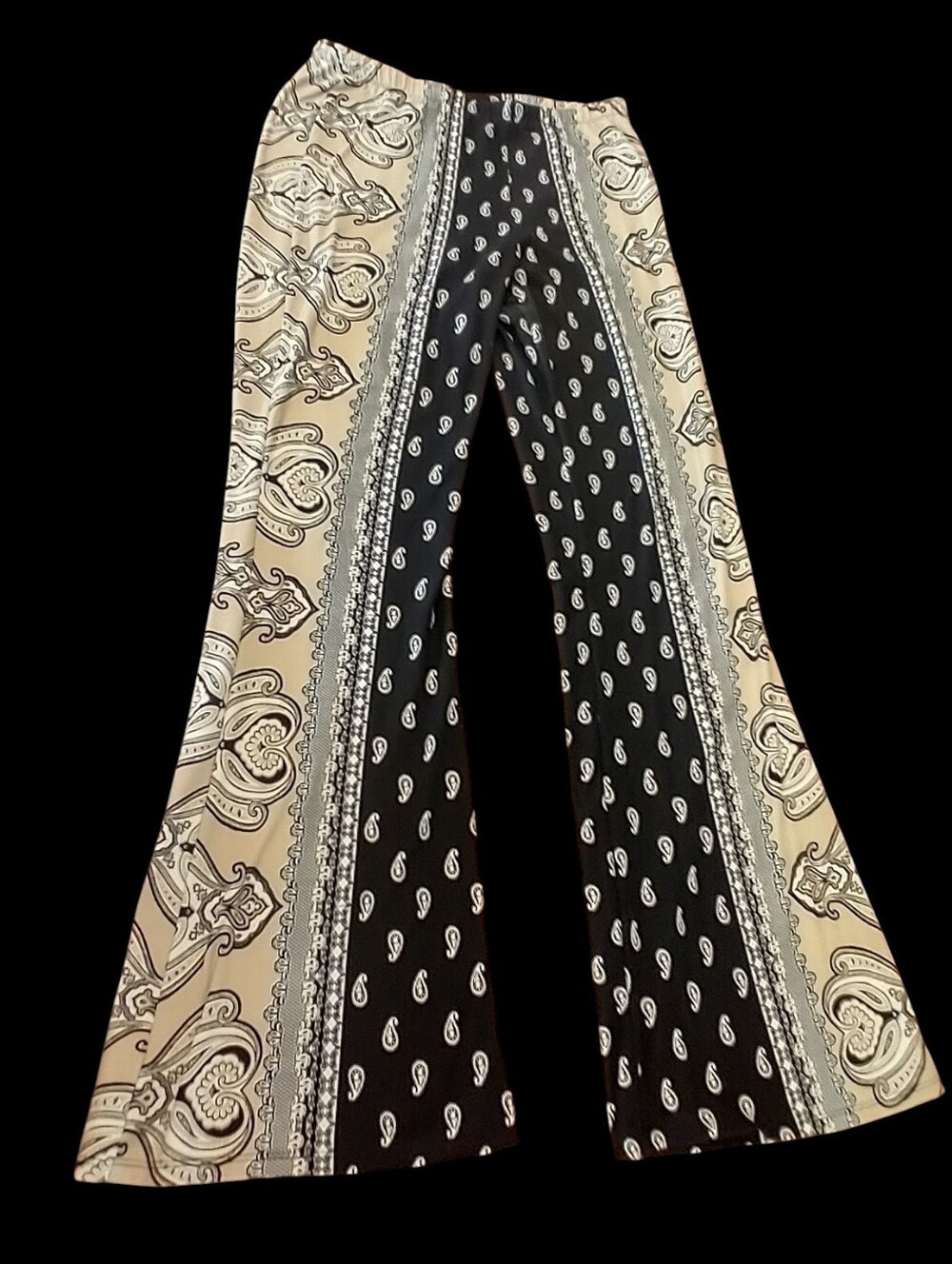 Black & Cream Paisley Flared Pants